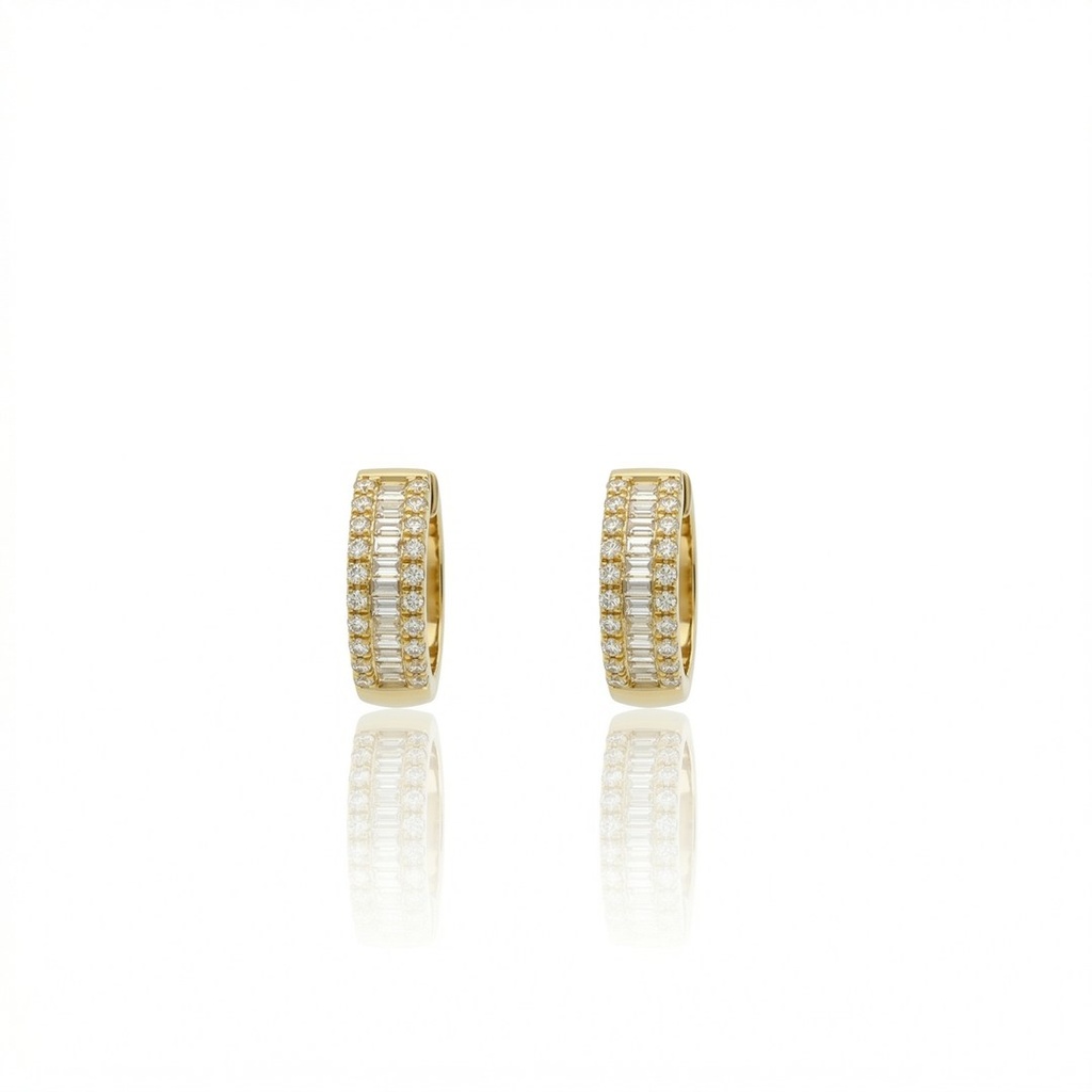 [076865] Argola Diamantes Trapézio 0,20ct 40 Brilhantes 0,19ct 2,0g Ouro Amarelo 18k - Coleção Argolas Fashion