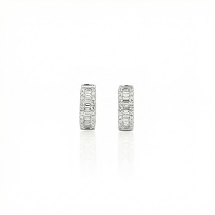 [073366] Argola Diamantes Trapézio 0,26ct 40 Brilhantes 0,19ct 2,0g Ouro Rose 18k com Ródio Branco - Coleção Argolas Fashion