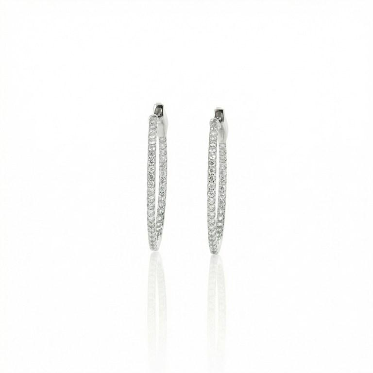 [066854] Argola Fina 28mm Diâmetro 1 Fileira com Cravação Externa e Interna 80 Brilhantes 0,89ct 5,64g Ouro Branco 18k - Argolas Fashion