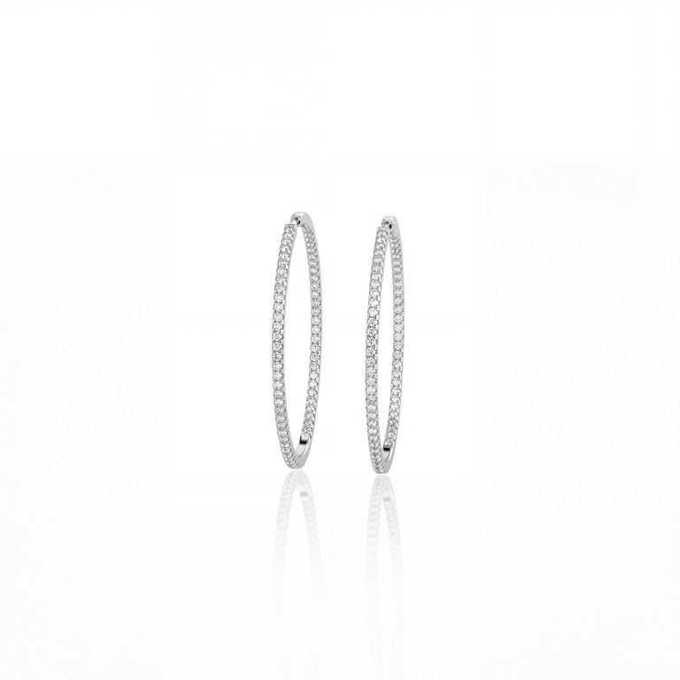 [066181] Argola Fina 37mm Diâmetro 1 Fileira Cravação Externa e Interna 130 Brilhantes 1,35ct H VS2 6,04g Ouro Branco 18k - Coleção Argolas Fashion