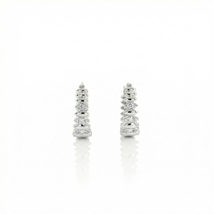 [073748] Argola Formato Navetes 36 Brilhantes 0,28ct 2,80g Ouro Branco 18k - Coleção Argolas Fashion