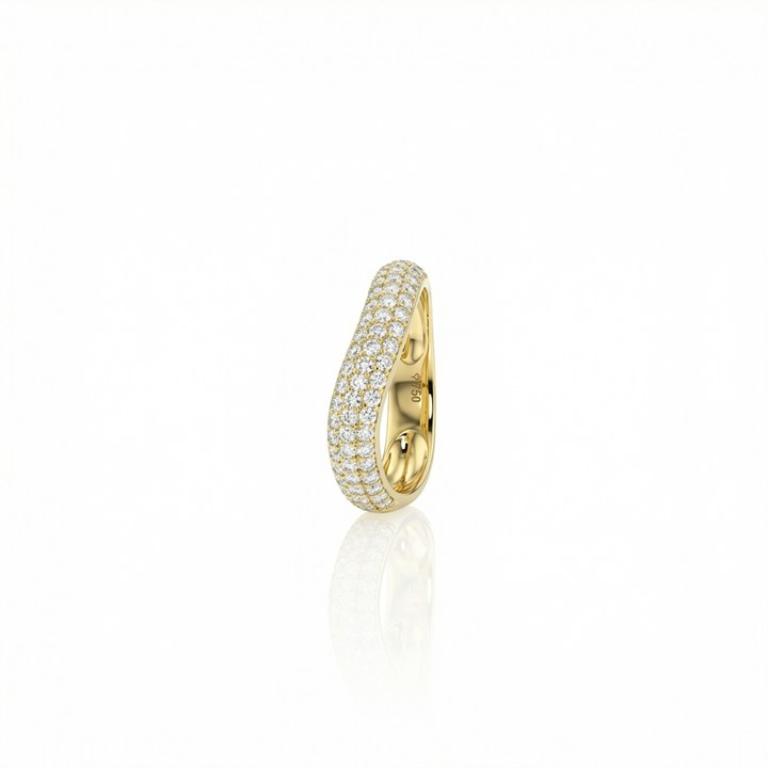 Anel Dedinho Onda 4mm 58 Brilhantes 0,56ct H VS2 2,39g Ouro Amarelo 18k - Coleção Pavê