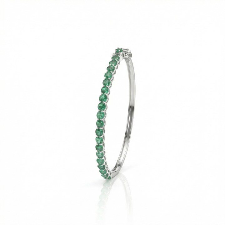 [075659] Bracelete 20 Esmeraldas Brasileiras Redondas 3,91ct 9,62g Ouro Branco 18k - Coleção Brazilian Emerald