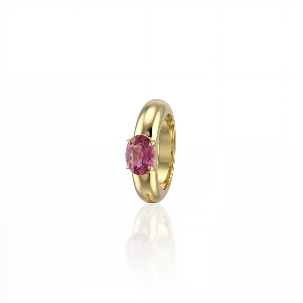 Anel Dedinho Liso Rubelita Oval 0,98ct 3,85g Ouro Amarelo 18k - Coleção Rubelita
