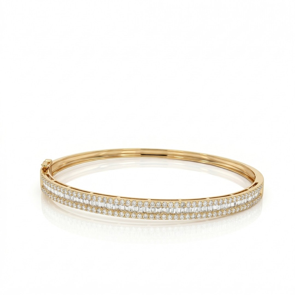 [045930] Bracelete Duplo 100 Brilhantes 0,87ct Trapézios 0,52ct Cor H VS2 8,40g Ouro Amarelo 18k - Coleção Onassis
