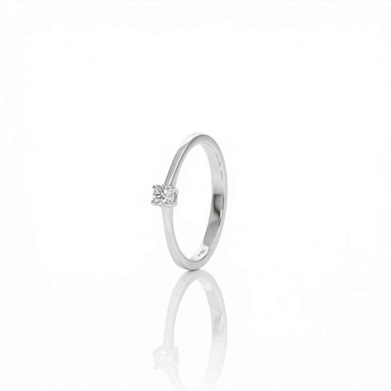[077566] 10-Anel Solitário Brilhante 0,12ct H VS2 Fio Batido 2,09g Ouro Branco 18k - Coleção Only You