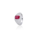 Anel Dedinho Bombê com Rubelita Octogonal 1,96ct 178 Brilhantes 1,52ct H VS2 6,10g Ouro Branco 18k - Coleção Rubelita