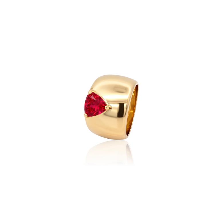 [077200] Anel Bombê Rubelita Trillion 1,74ct 9,17g Ouro Amarelo 18k - Coleção Rubelita