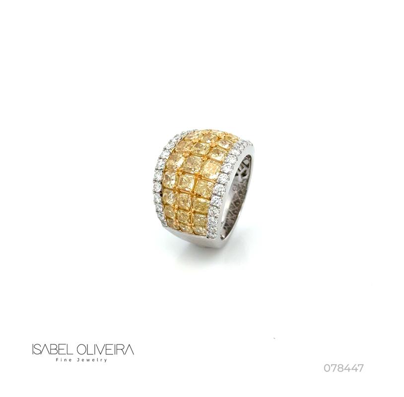 [078447] Anel 27 Diamantes Fancy 5,16ct 28 Brilhantes 0,89ct 11,41g Ouro Branco e Amarelo 18k - Coleção Laisa