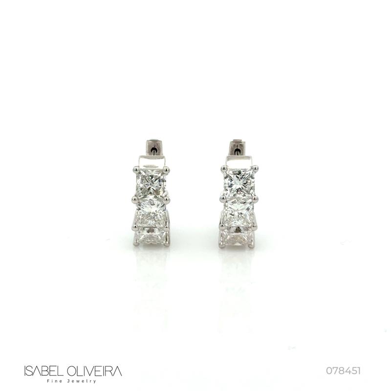 Argola 6 Diamantes Princess 6,08ct 8,73g Ouro Branco 18k - Coleção Laisa