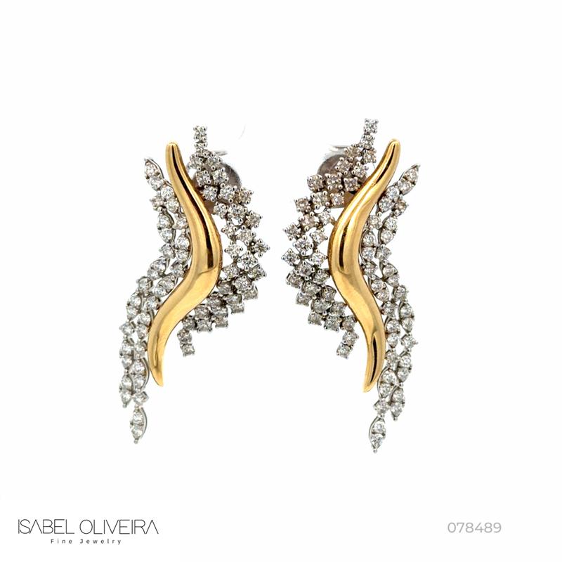 [078489] Brinco Longo Parte Amarela Polida 130 Brilhantes 2,44ct 11,30g Ouro Branco e Amarelo 18k - Coleção Laisa