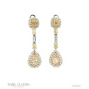 Brinco Pendurado 8 Diamantes Fancy 2,17ct 2 Baguetes 0,28ct 126 Brilhantes 1,59ct 6,27g Ouro Branco e Amarelo 18k - Coleção Laisa