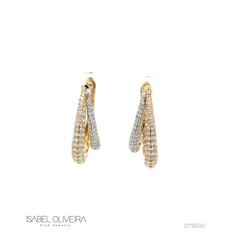 Brinco 2 Elos 297 Brilhantes 2,68ct 6,69g Ouro Branco e Amarelo 18k - Coleção Pavê
