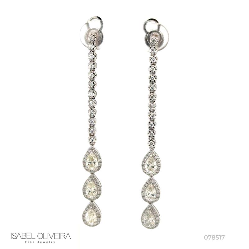 Brinco Pendurado 6 Diamantes Gota 1,43ct 120 Brilhantes 0,61ct 4,80g Ouro Branco 18k - Coleção Laisa