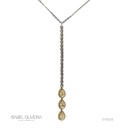 Colar com Pingente Pendurado 3 Diamantes Gota 0,69ct 65 Brilhantes 0,37ct 4,65g Ouro Branco e Amarelo 18k - Coleção Laisa
