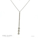 Colar com Pingente Pendurado 3 Diamantes Gota 0,68ct 65 Brilhantes 0,36ct 4,59g Ouro Branco 18k - Coleção Laisa