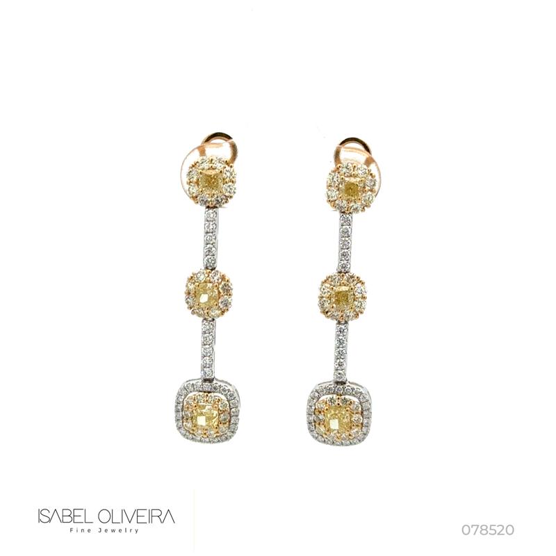 [078520] Brinco Pendurado 6 Diamantes Fancy 1,10ct 116 Brilhantes 1,27ct 4,58g Ouro Branco e Amarelo 18k - Coleção Laisa