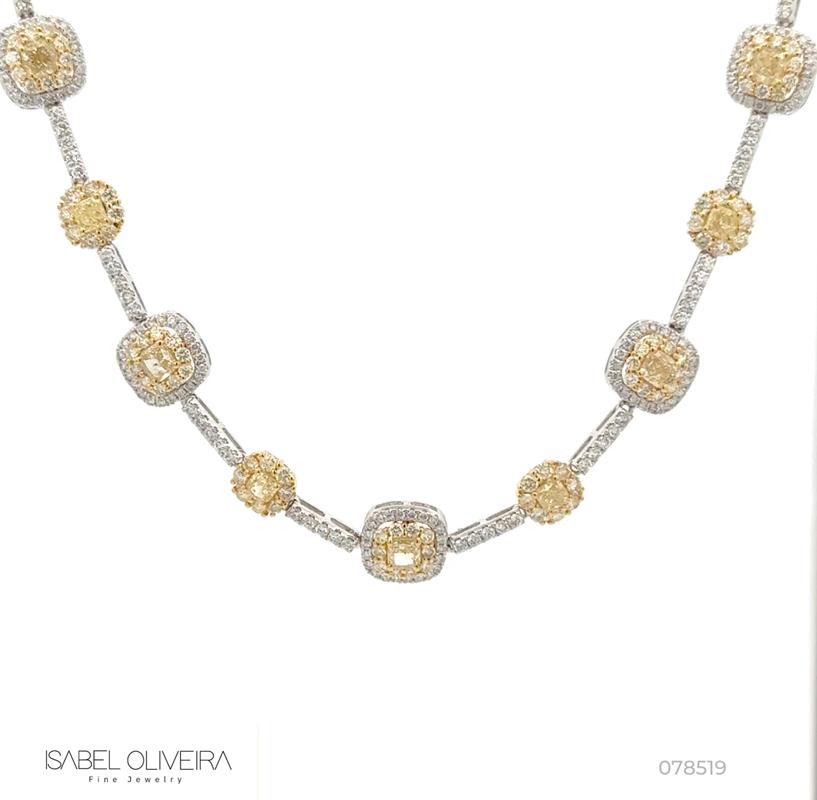 Colar 11 Diamantes Fancy 2,14ct 268 Brilhantes 2,50ct 43cm 9,60g Ouro Branco e Amarelo 18k - Coleção Laisa