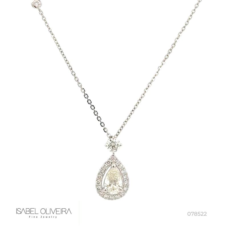 [078522] Colar 1 Diamante Gota 0,44ct 23 Brilhantes 0,38ct 43cm 2,26g Ouro Branco 18k - Coleção Laisa