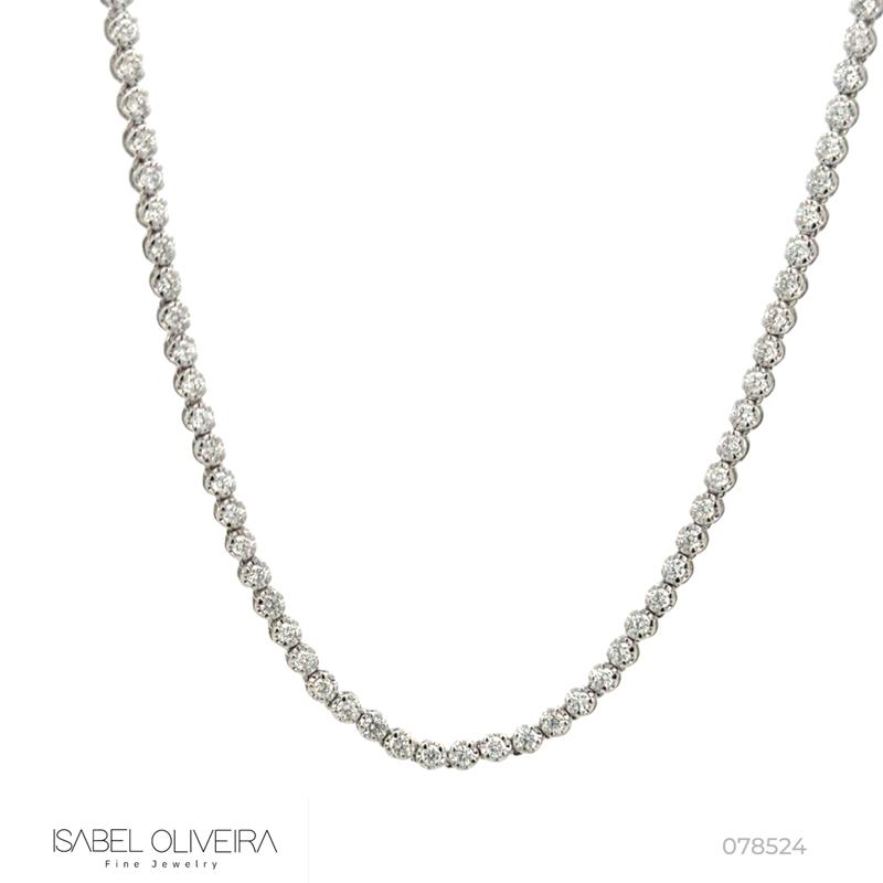 2,5-Colar Riviera Coroa 150 Brilhantes 3,77ct 44cm 11g Ouro Branco 18k - Coleção Rivieras