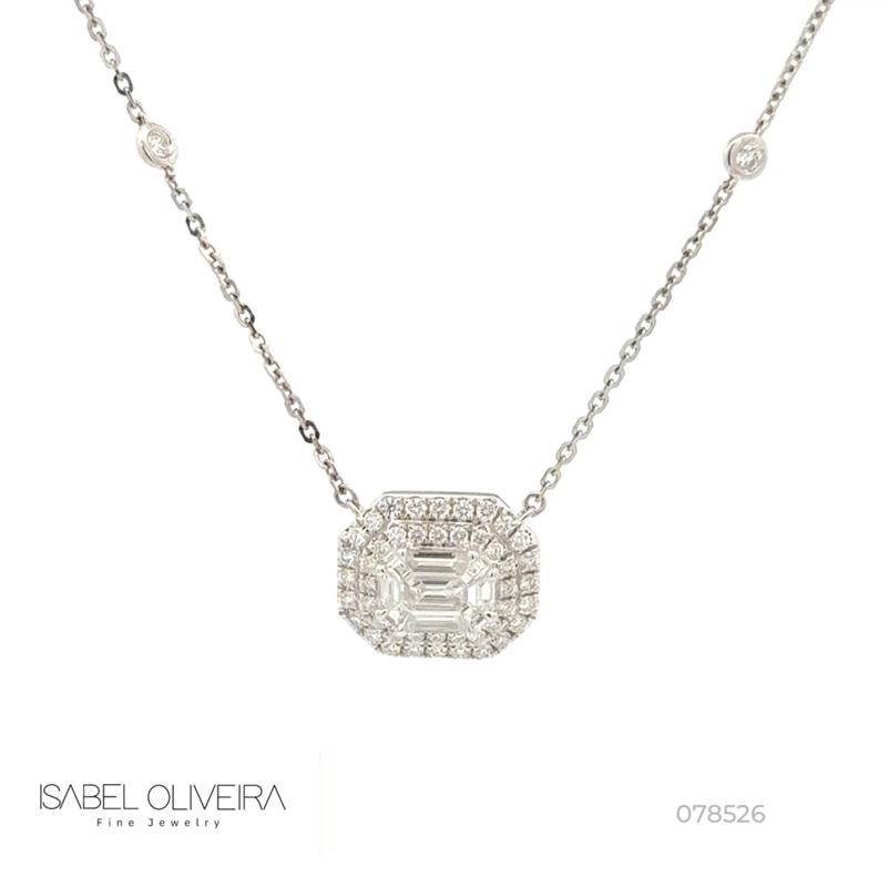 Colar 9 Diamantes 0,47ct 50 Brilhantes 0,57ct 43cm 4,69g Ouro Branco 18k - Coleção Laisa