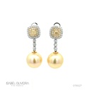 Brinco 2 Pérolas 2 Diamantes Fancy 0,66ct 70 Brilhantes 0,90ct 10,16g Ouro Amarelo 18k - Coleção Over The Moon