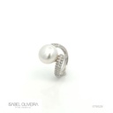 Anel Torcido 1 Pérola 80 Brilhantes 0,90ct 6,0g Ouro Branco 18k - Coleção Over The Moon