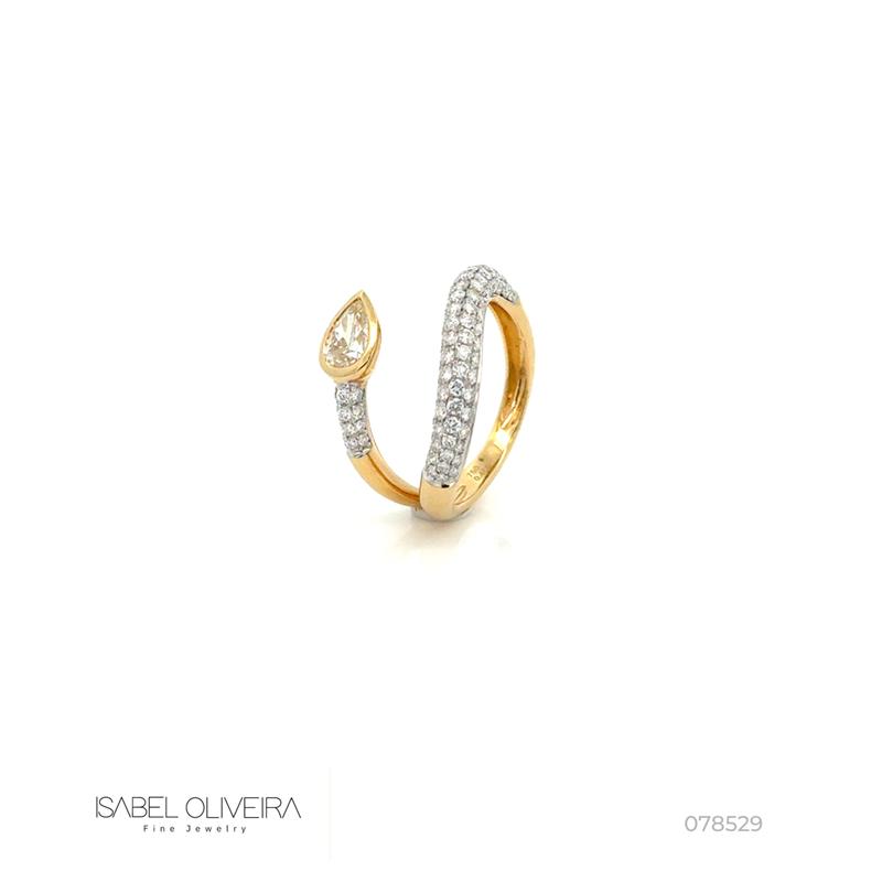 Anel Onda 1 Diamante Gota 0,46ct 88 Brilhantes 0,77ct 3,57g Ouro Amarelo 18k - Coleção Laisa