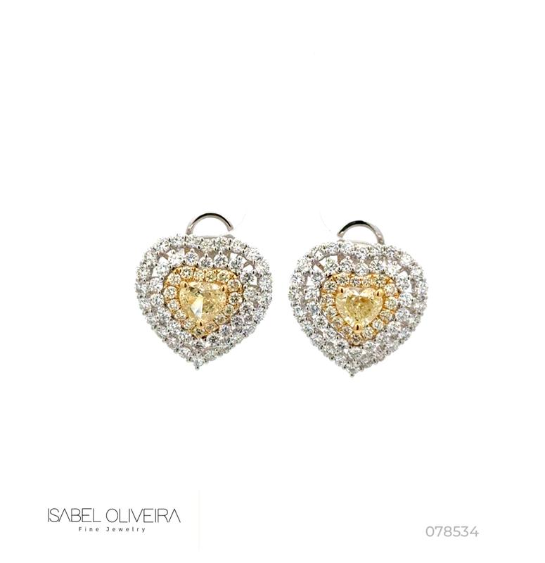[078534] Brinco 2 Diamantes Coração 1,18ct 114 Brilhantes 1,80ct 4,82g Ouro Branco e Amarelo 18k - Coleção Laisa