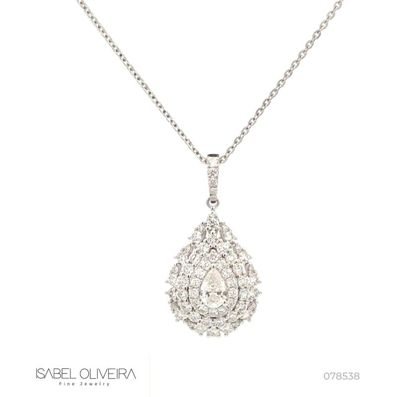 Colar 1 Diamante Gota 0,26ct 61 Brilhantes 0,89ct 43cm 4,0g Ouro Branco 18k - Coleção Laisa