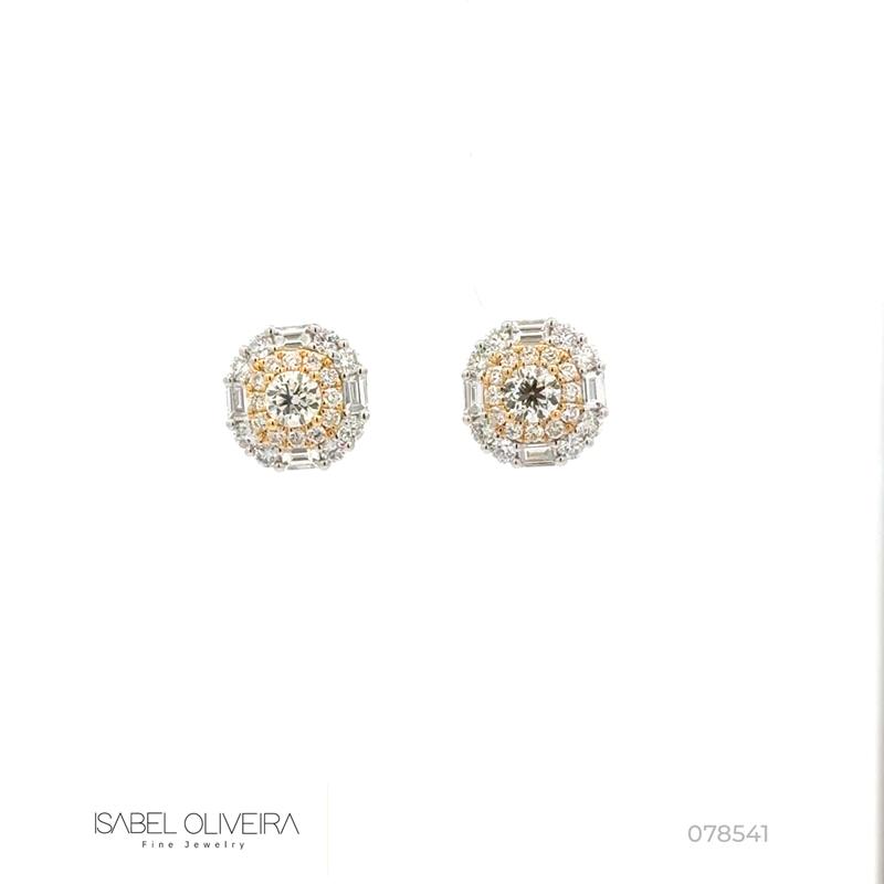 Brinco 8 Diamantes Trapézio 0,38ct 42 Brilhantes 1,36ct 3,48g Ouro Branco e Amarelo 18k - Coleção Laisa