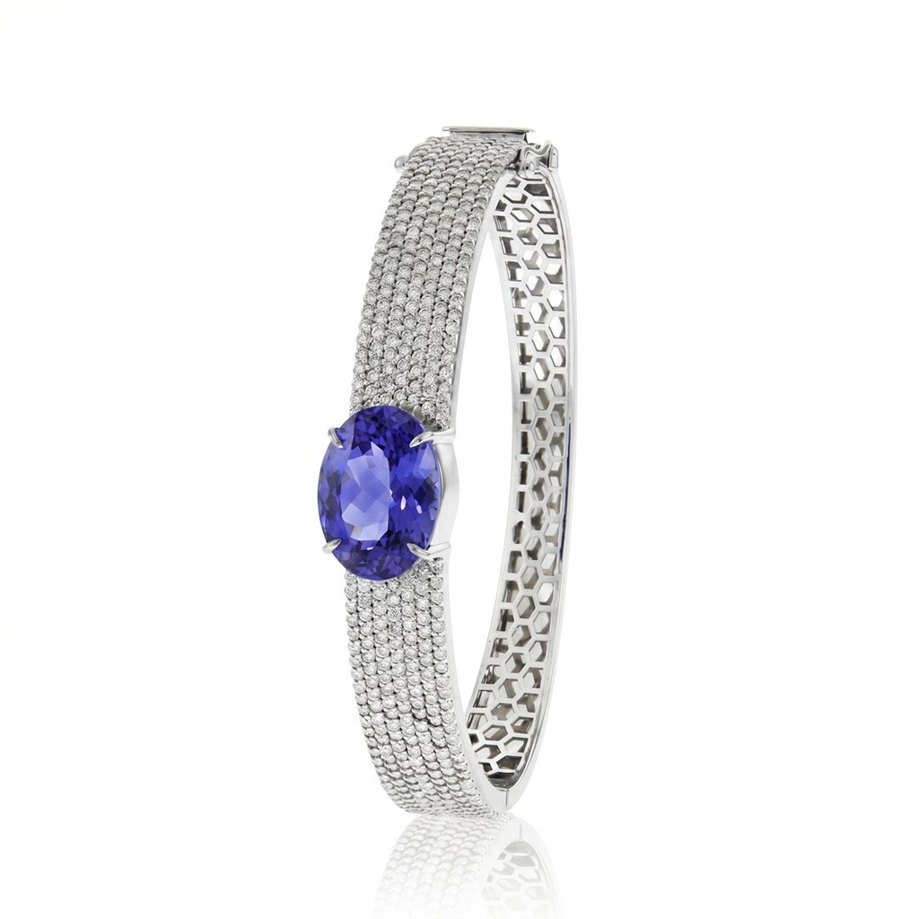 BRACELETE PAVE COM TANZANITA OVAL 7,92CT 358 BRILHANTES 2,58CT H VS2 22,18G OURO BRANCO 18K - COLEÇAO THALASSA