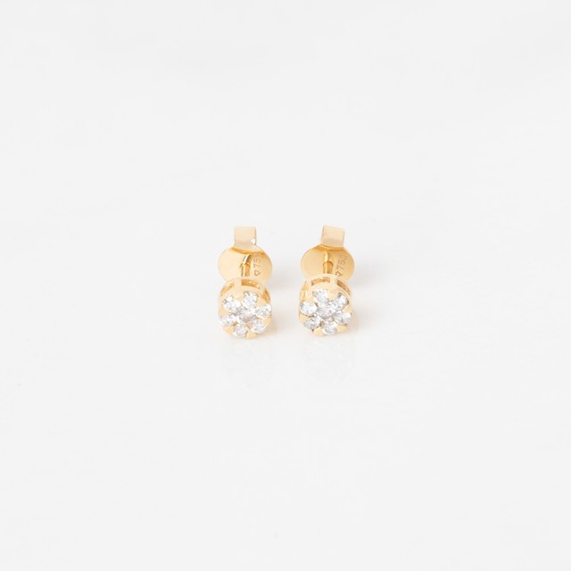 Brinco Botão 5,15mm com 14 Diamantes 0,24ct em Ouro Amarelo 18k