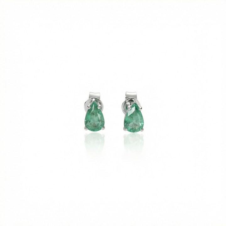 [070391] BRESMGO01BP-Brinco 2 Esmeraldas Brasileiras Gota 1,36ct 1,88g Ouro Branco 18k - Certificado Belmont - Coleção Brazilian Emerald