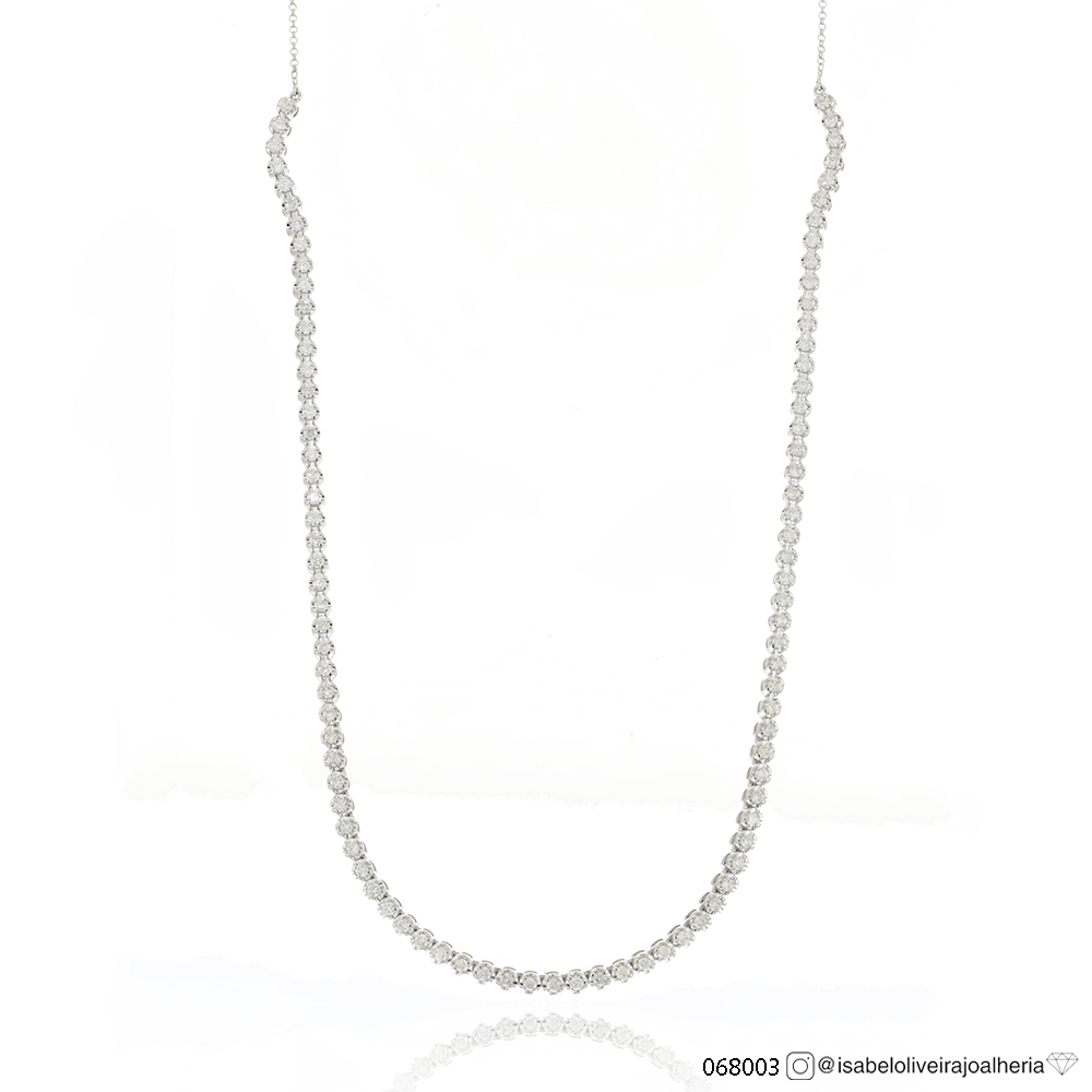 [068003] 2-Choker Riviera 93 Brilhantes 1,86ct com Corrente 11,20g Ouro Branco 18k - Coleção Rivieras
