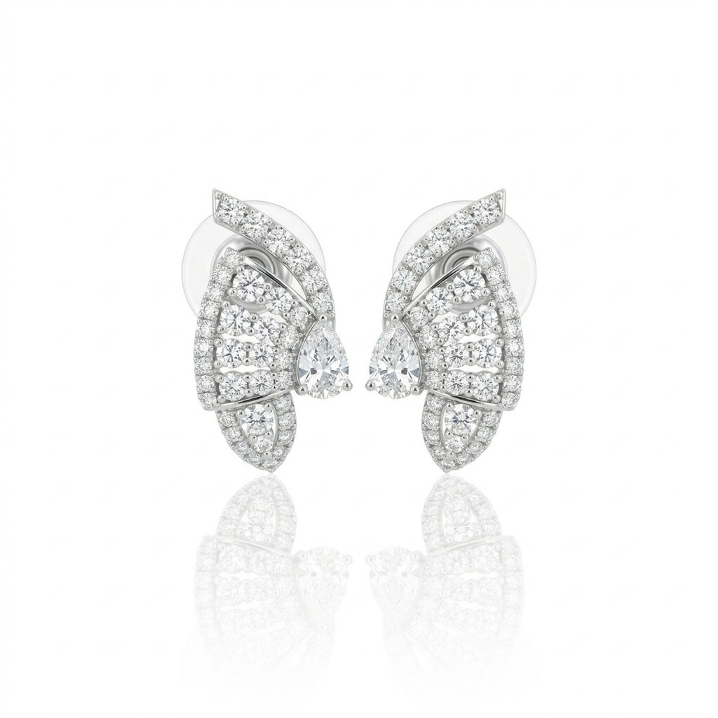 Brinco 2 Diamantes Gota 0,65ct 78 Brilhantes 1,31ct 4,74g Ouro Branco 18k - Coleção Laisa