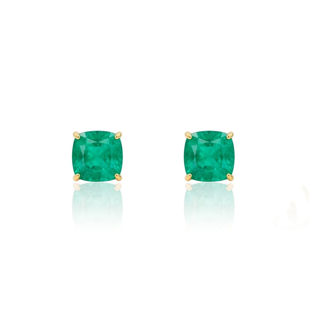 Brinco 2 Esmeraldas Brasileiras Cushion 6mm 1,60ct 1,47g Ouro Amarelo 18k - Coleção Brazilian Emerald