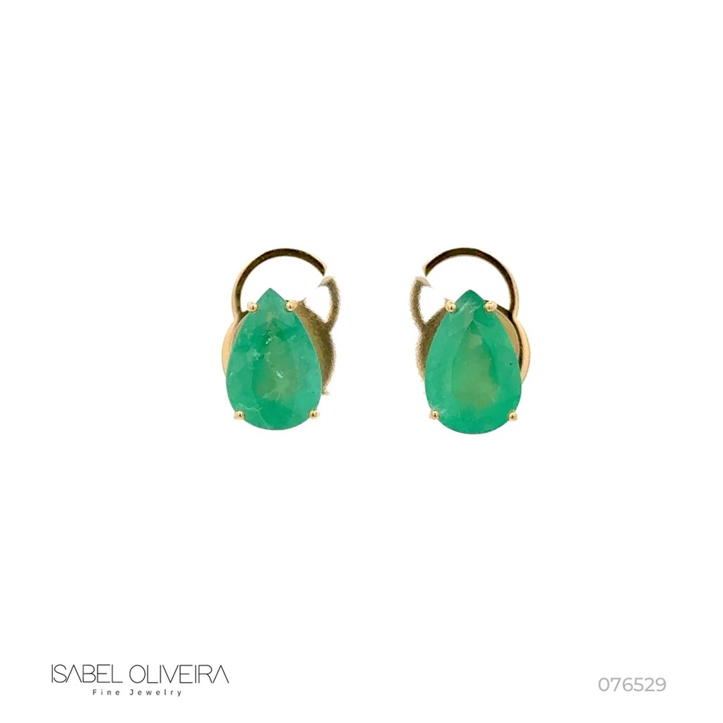 Brinco 2 Esmeraldas Brasileiras Gota 5,24ct 3,91g Ouro Amarelo 18k - Coleção Brazilian Emerald