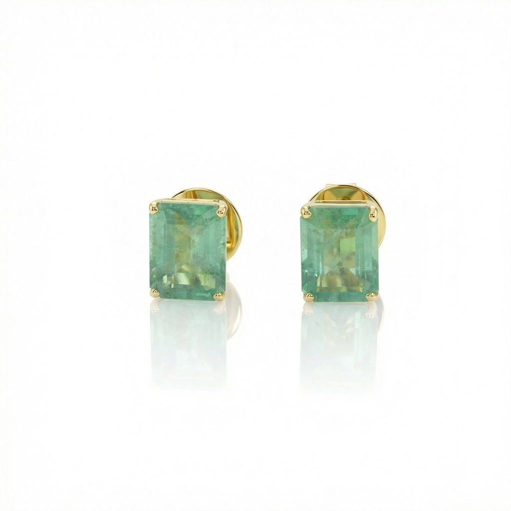 Brinco 2 Esmeraldas Brasileiras Octogonal 4,27ct 3,13g Ouro Amarelo 18k - Certificado Belmont - Coleção Brazilian Emerald