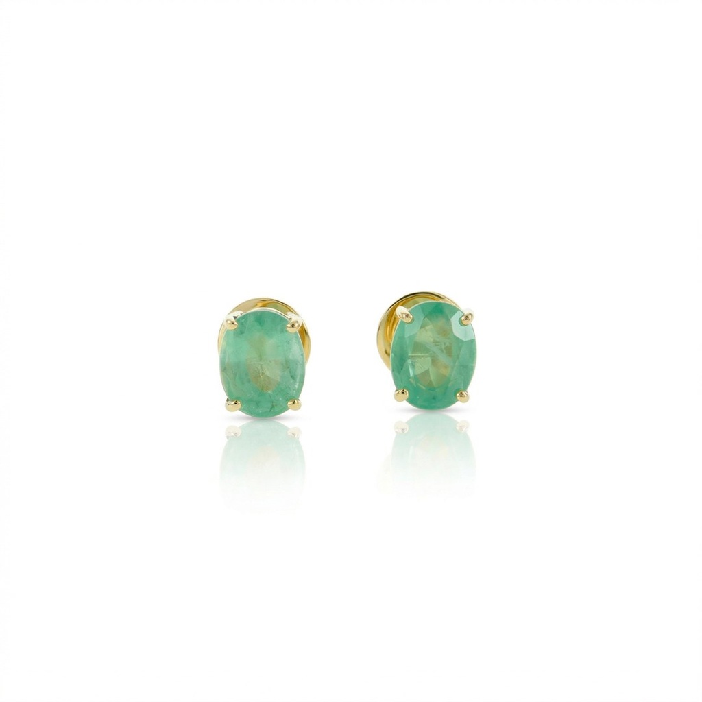Brinco 2 Esmeraldas Brasileiras Oval 3,93ct 3,19g Ouro Amarelo 18k - Certificado Belmont - Coleção Brazilian Emerald