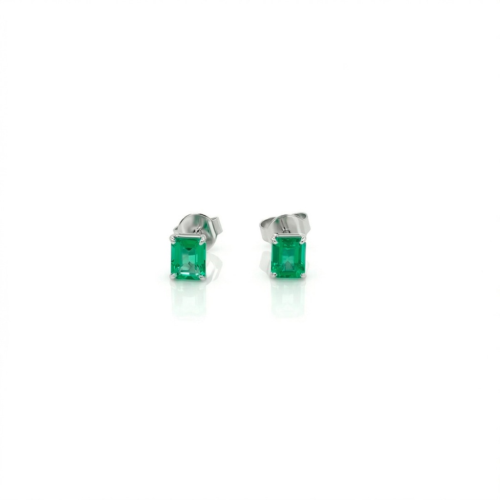 Brinco 2 Esmeraldas Brasileiras Retangular 0,85ct 1,04g Ouro Branco 18k - Coleção Brazilian Emerald