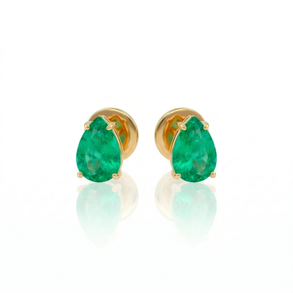 [076531] Brinco 2 Esmeraldas Colombianas Gota 3,72ct 3,09g Ouro Amarelo 18k - Coleção Colômbia Emerald