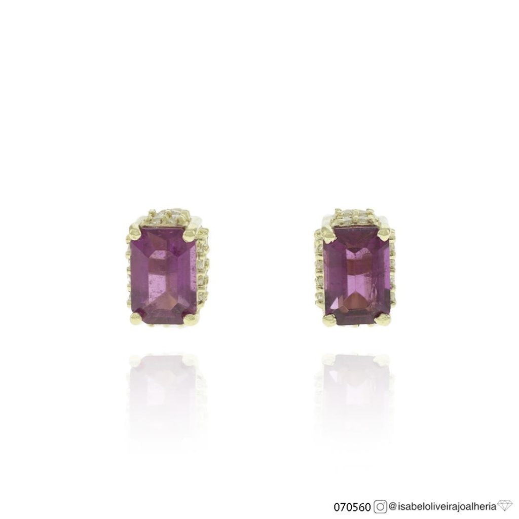 [070560] Brinco 2 Rubelitas Octogonal 1,15ct 48 Brilhantes 0,17ct g VS1 1,73g Ouro Amarelo 18k - Coleção Kids