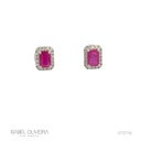 Brinco 2 Rubis Octogonal 1,26ct 36 Brilhantes 0,18ct 1,77g Ouro Branco 18k - Coleção Red To Wear