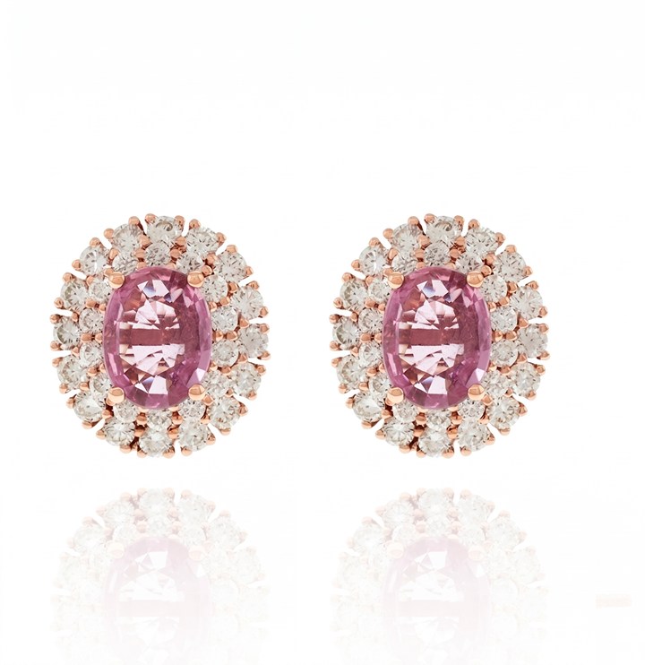 [070985] Brinco 2 Safiras Rosa Oval 2,27ct 60 Brilhantes 1,44ct 5,46g Ouro Rose 18k - Coleção True Colors
