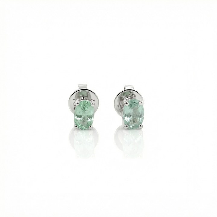 [065500] Brinco 2 Turmalinas Paraiba Oval 0,86ct 1,60g Ouro Branco 18k - Coleção Sara e Antonio