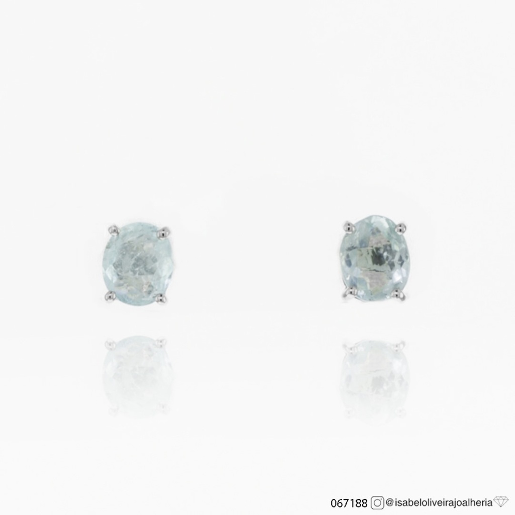 [067188] Brinco 2 Turmalinas Paraiba Oval 1,05ct 1,94g Ouro Branco 18k - Coleção Sara e Antonio