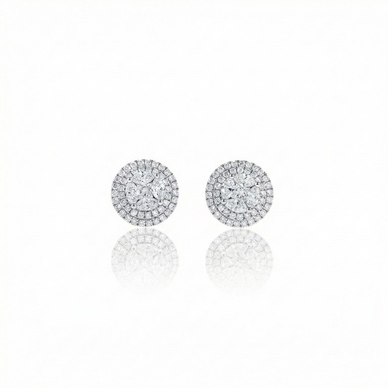 Brinco Círculo 10 Diamantes Navetes e Princess 0,90ct 92 Brilhantes 0,69ct 3,59g Ouro Branco 18k - Coleção Laisa