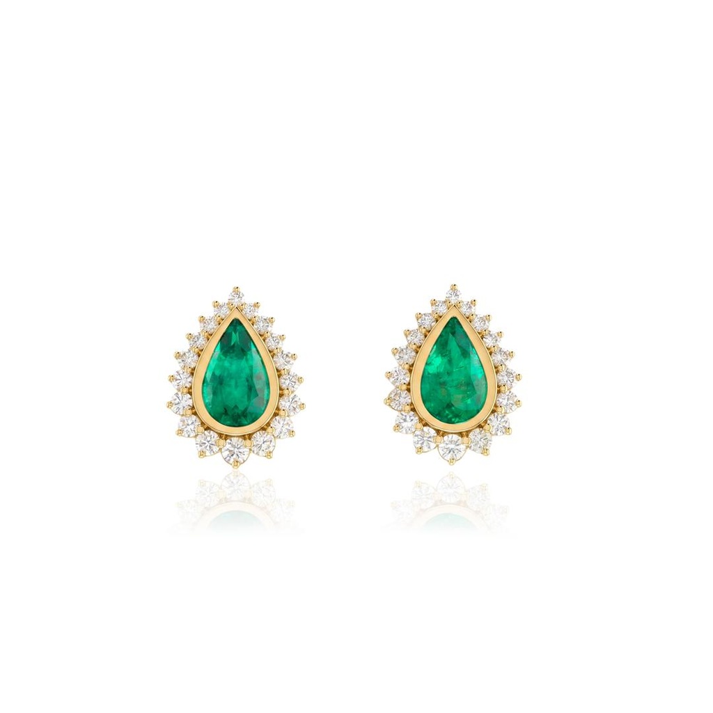 Brinco Clássico 2 Esmeraldas Brasileiras Gota 2,61ct 36 Brilhantes 1,10ct H SI1 6,72g Ouro Amarelo 18k - Coleção Brazilian Emerald