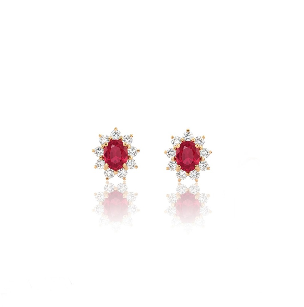 Brinco Clássico 2 Rubis Oval 1,08ct 18 Brilhantes 0,33ct 1,60g Ouro Amarelo 18k - Coleção Red To Wear